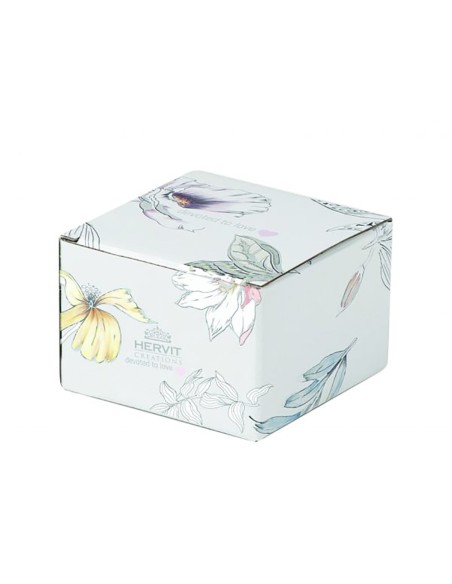 Portacandela in vetro rosa e oro con candela Hervit