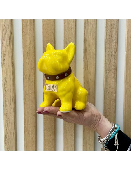 Bulldog Giallo in Ceramica Dipinto a Mano Tom Ch