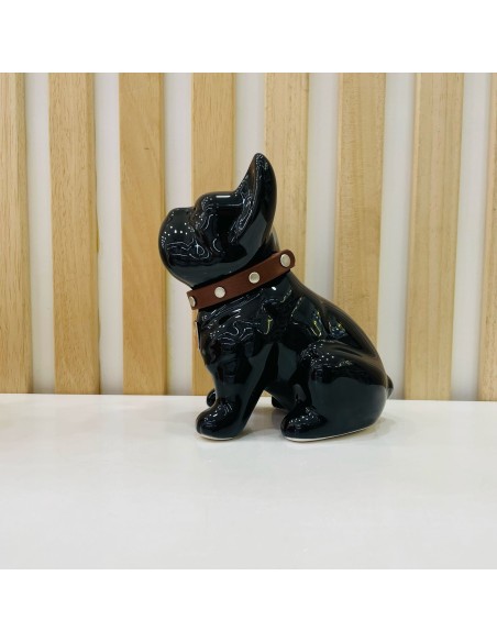 Bulldog Nero in Ceramica Dipinto a Mano Tom Ch