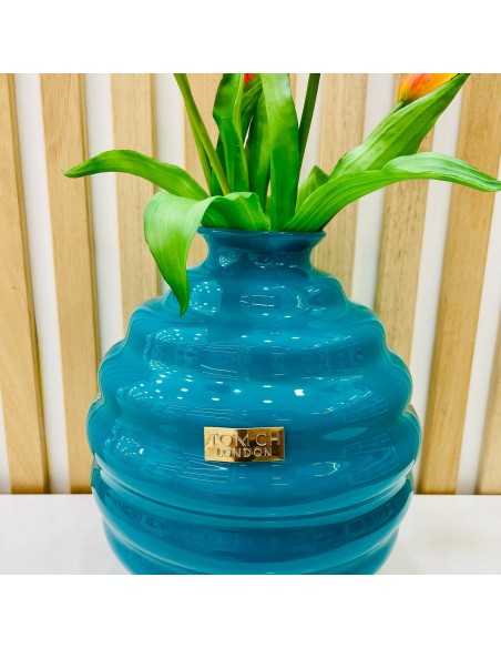 Vaso in vetro ottanio Venezia H.21 Cm Tom Ch