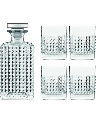 Set Elixir Whisky con 4 Bicchieri e 1 Decanter Trasparente Bormioli