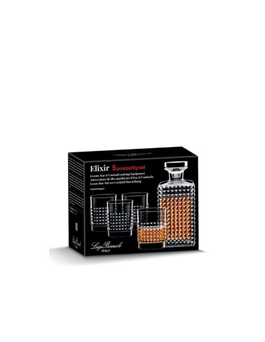 Set Elixir Whisky con 4 Bicchieri e 1 Decanter Trasparente Bormioli